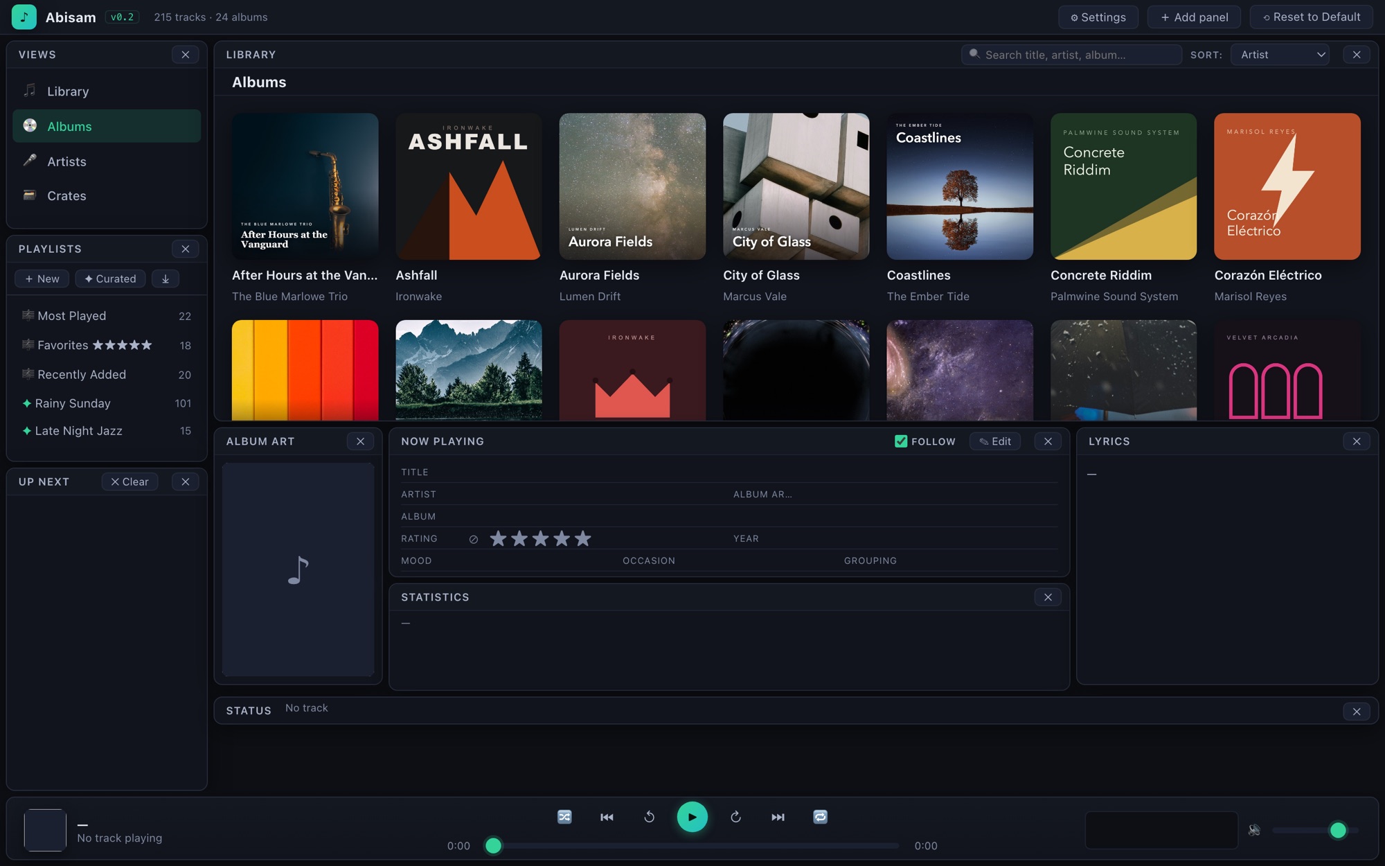 Abisam albums view — a wall of album covers
