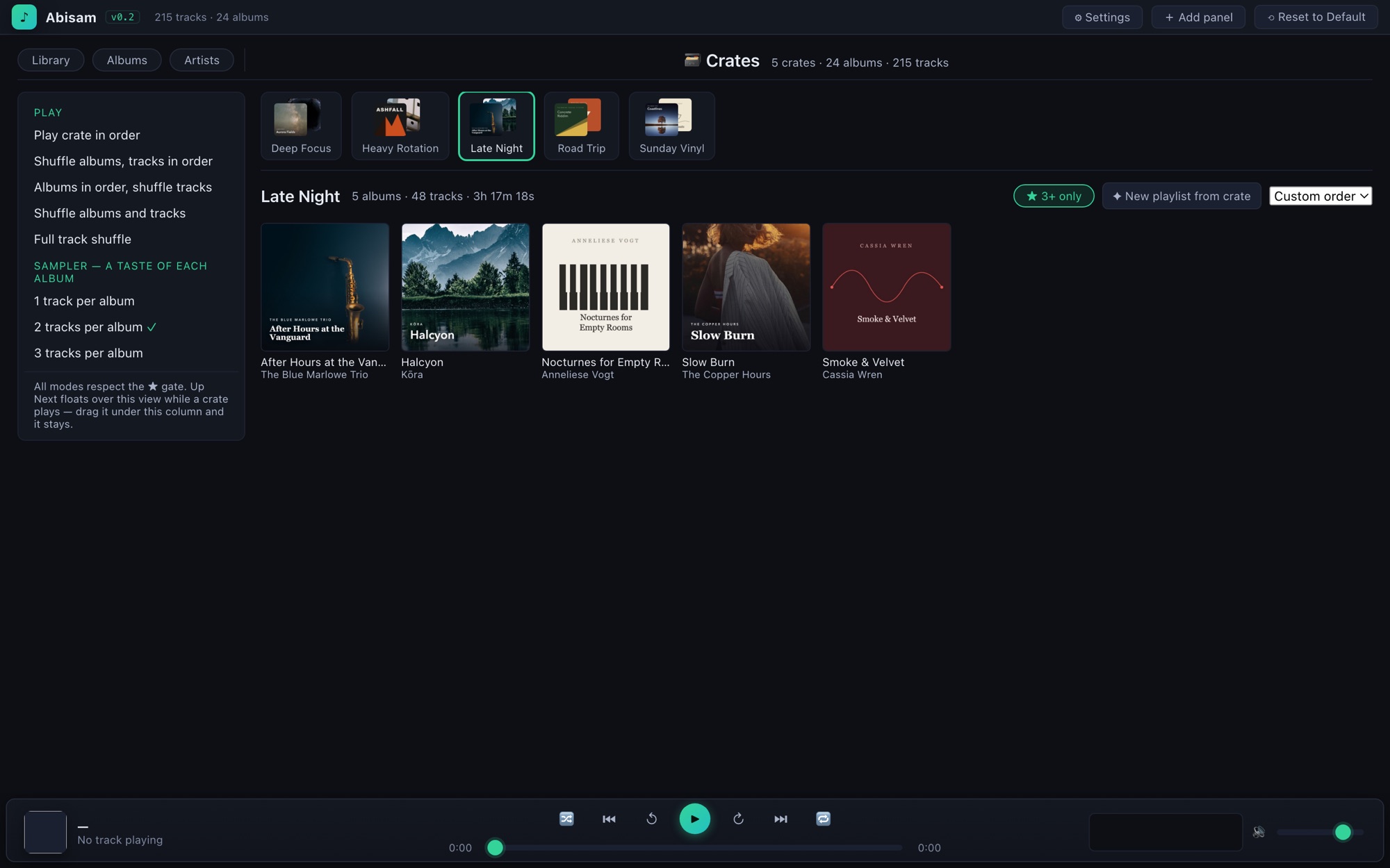 Abisam crate opened, showing play modes