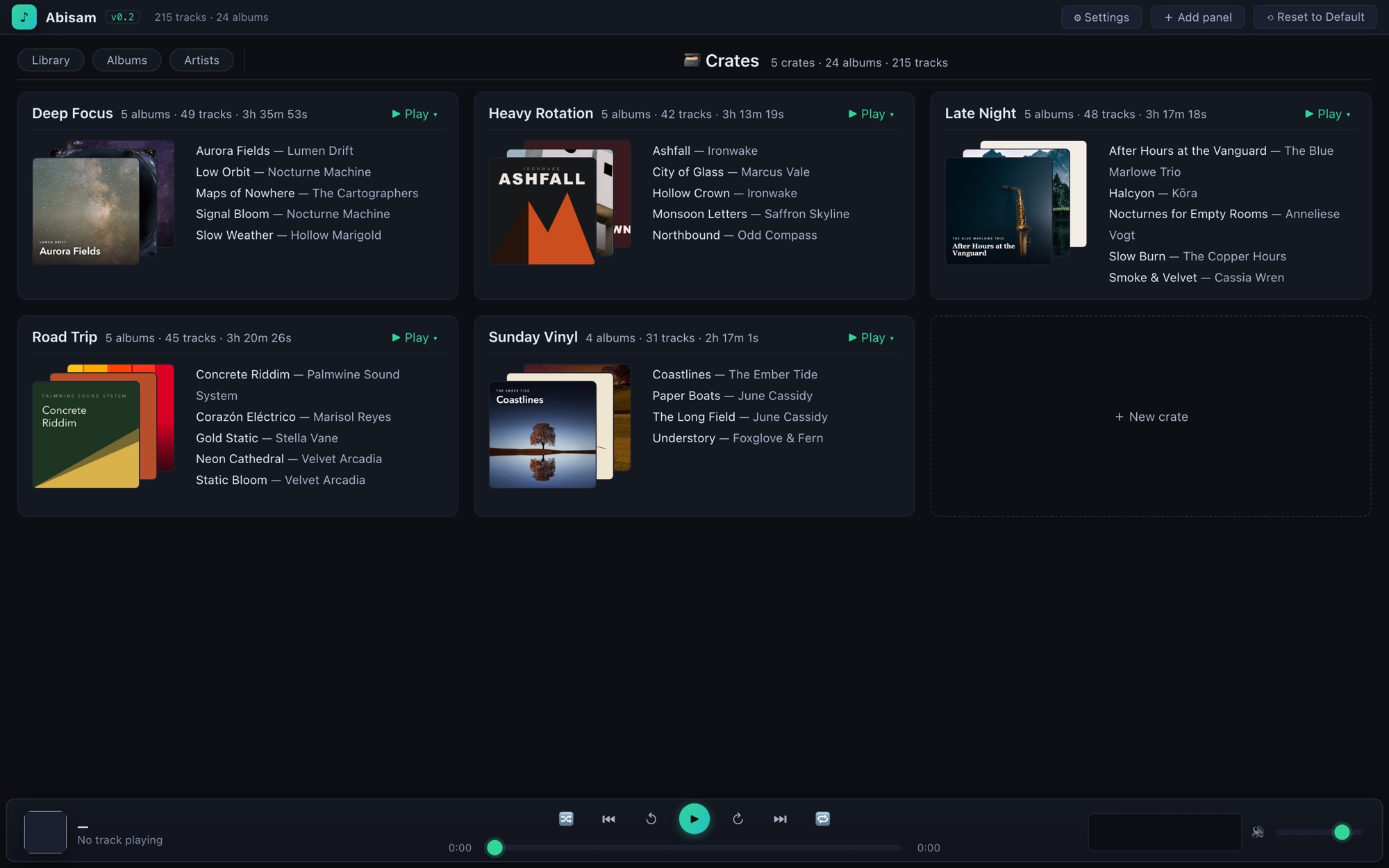 Abisam crates view — shelves of albums